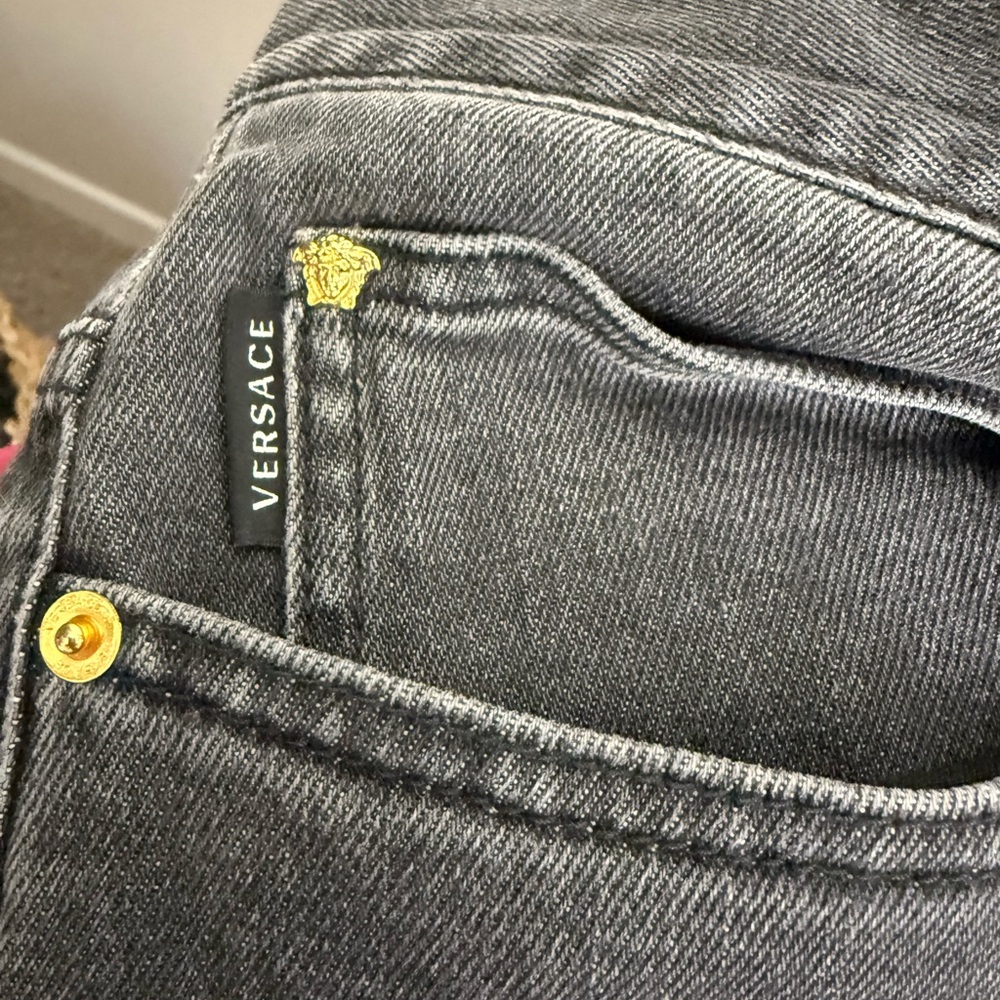 Versace men’s Charcoal slim fit Jeans with Gold Accents(used)